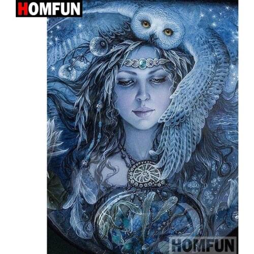 HOMFUN Diamond painting "Girl owl" Full Square/Round Drill Wall Decor Inlaid Resin Embroidery Craft Cross stitch A01362