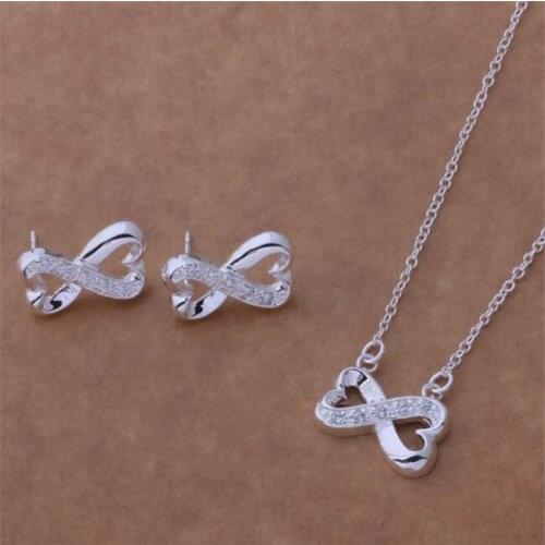 AS166 Hot Sale Silver Plated Color Jewelry Sets For Women Wholesale High Quality Classic Earring 149 + Necklace 596