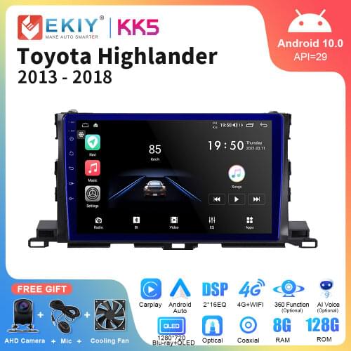 EKIY DSP All-in-One Android 10 GPS Navi For Toyota Highlander 2015-2018 Car Radio Multimedia Player Stereo 1280*720P QLED Screen