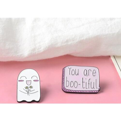 New YOU ARE BOO-TIFUL Ghost Brooch Child Couple Cute Flowers Ghost Smile Badge Jewelry Backpack Backpack Pendant Gift