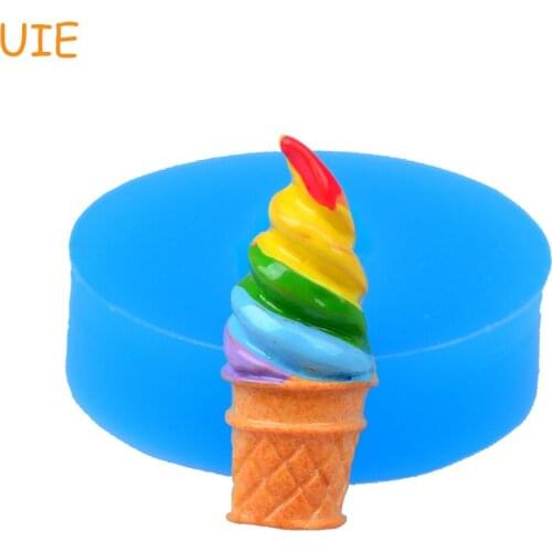XYL200U 29.8mm Colourful Ice Cream Cone Silicone Push Mold - for DIY Handmade, Resin Polymer Clay, Food Grade, Candy, Fudge Mold