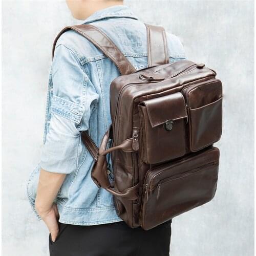 Business Bag 2 Use Shoulder Bag Genuine Leather Travel Bag Mens Leather Luggage Travel Bag Duffle Bag Large Tote Weekend Bag