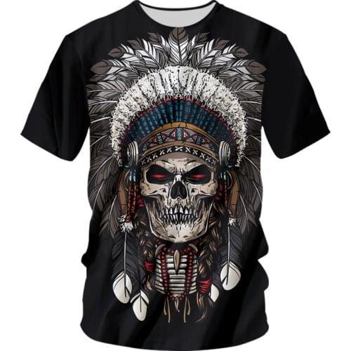 IFPD EU Size 3D Indians Skull Print Tshirt Men O-neck T Shirts Summer Quality Terror Short Sleeve Hip Hop Harajuku Top Drop Ship