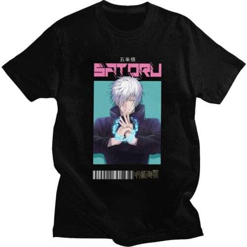 Mens Satoru Gojo Anime Manga T Shirt Short Sleeved Cotton Tshirt Fashion T-shirt Leisure Jujutsu Kaisen Tees Loose Fit Clothing