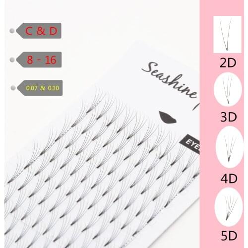 Seashine Rootless 2D 3D 4D 5D Premade Volume Fans Lash Russian Volume Eyelash Extensions Pre Made Lash Extension PBT Silk Lashes