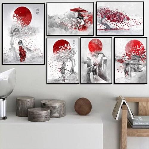 Poster Prints Hot Japanese Zen Ink Bonsa Bushido Samurai Kanji Canvas Art Oil Painting Wall Pictures For Living Room Home Decor