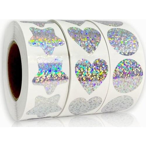 Exquisite 500pcs Laser Blank Love Heart Stars Round Stickers Handmade Decoration Holiday Birthday Party 1'Sealing Label Sticker