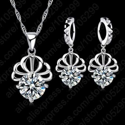 Elegant Cubic Zirconia New Earrings Pendant Necklace Classic Wedding Dress 925 Sterling Silver Jewelry Sets ping