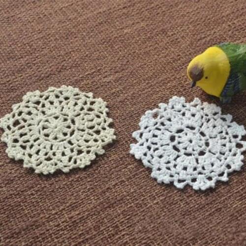 10PCS/LOT Round doily cotton hand made Crochet cup mat, beige and white 10CMX10CM Round Coaster Place Mat