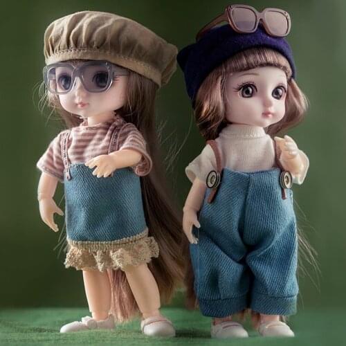 Good Quality 13 Moveable Jointed 16cm Dolls 1/12 Bjd Doll Dress Up With Clothes Shoes Plastic Glasses Dolls Toy For Girls Gift