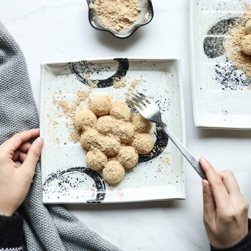 Square ceramic plate hand-painted western food plate breakfast plate flat sushi plate dessert plate Japanese square plate