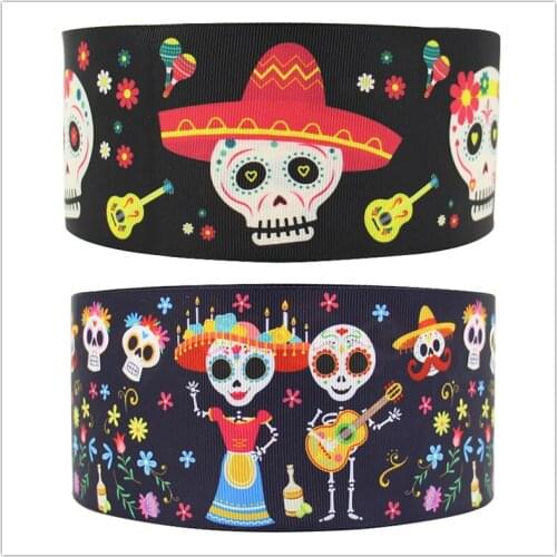 Q&N 16mm 22mm 25mm 38mm 50mm 75mm skull Halloween printed grosgrain/FOE Ribbons Handmade DIY Headwear Accessories Wedding Gift