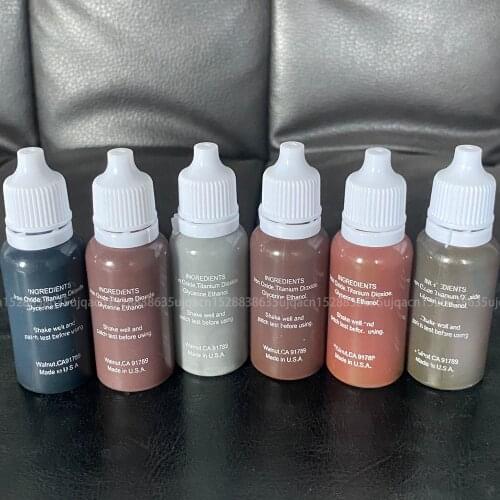 6 Bottle Permanent Makeup Micro Pigments Set Brown Mixed Tattoo Ink Pigments 15ml Kit for Eyebrow Lip Tattoo Makeup