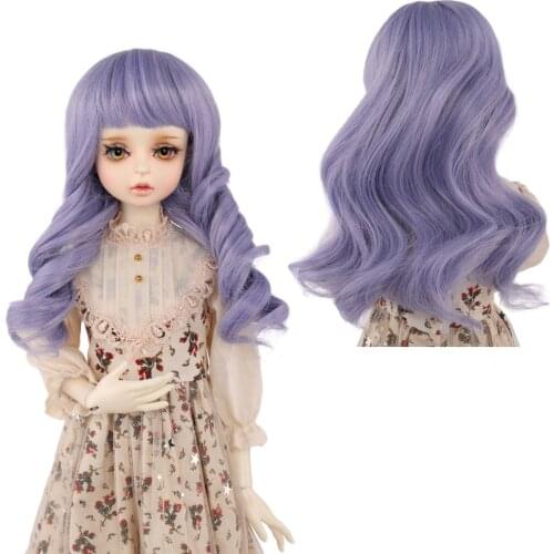 Bjd Wig lol doll Accessory 1/3 1/4 1/6 High-temperature Fiber Synthetic Girl Purple Color Long Curls Hair Doll Wig with Bangs