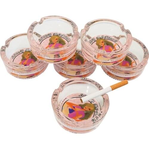 LADY HORNET Glass Round Slotted Ashtray Home Creative Personality Trend Creative Office Light Luxury Living Fashion Pink Ashtray