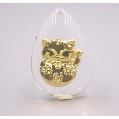Real 24K Yellow Gold leaf Pendant 30x20mm Man-Made Crystal Lovely Fortune Cat Pattern Charms