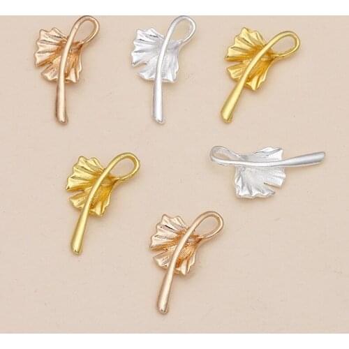 SEA MEW 100 PCS 23*11mm Fashion Metal Alloy Gold Silver color KC Gold Leaves Connectors Charm For Jewelry Making