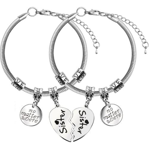 Stainless Steel Family Bracelet No Matter Where Sister Heart Love Bangle Bracelet Chain