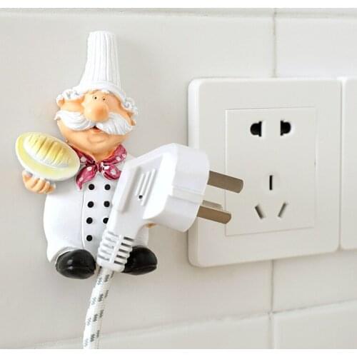 Chef Plug Hook Cartoon Power Cord Storage Rack Strong Adhesive Hook Creative Plug Finishing Bracket Multi-Purpose Hooks 2021