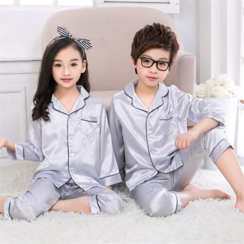Long Sleeve Silk Pajamas for Girls Boys pjs Autumn Pajama Set Silk Satin Pijama Harper Seven Pyjamas Sleepwear Suit 13 14 years