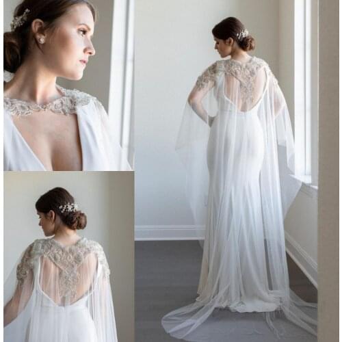 Summer Fashion Wedding Dresses Sexy V Neck Long Sleeves Lace Beads Bridal Gowns Custom Made Sweep Train A-Line Wedding Dress