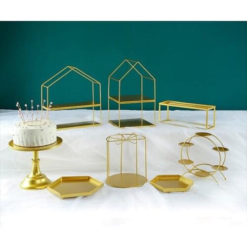 Wedding Cake Stands Sets Gold Color S M L Round Cupcake Fruits Donuts Food Display Holder Table Plates for Home Party Decor