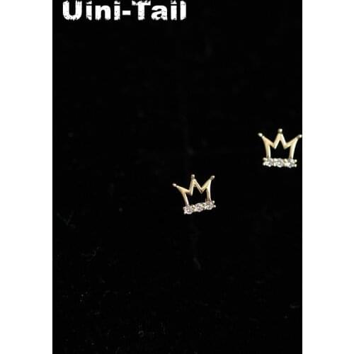 Uini-Tail 2019 new listing 925 sterling silver cute delicate gold small crown micro-set earrings fashion sweet and niche design