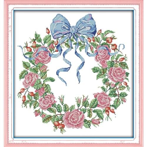 Everlasting Love Rose Garland Chinese Cross Stitch Kits Ecological Cotton Clear Stamped Printed 11CT 14 DIY Christmas Decoration