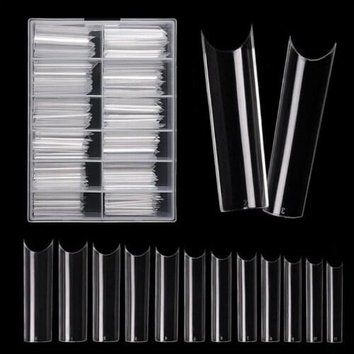 Y1UF 240 Pieces Extra Long Nail Tips Stiletto Nail Tips Oval Stiletto False Nails Clear Long Stiletto Fake Nail Artificial