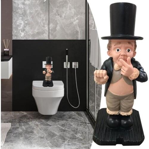 Funny Creative Spoof Resin Statue Cute Decorative Resin Butler Shape Sculpture Ornament for Toilet Desktop Decor