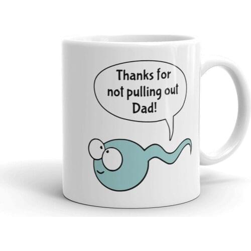 Funny Mug Gifts for Father from Son Daughter Rude Thanks for Not Pulling Out Dad Coffee Cup with Lid Spoon