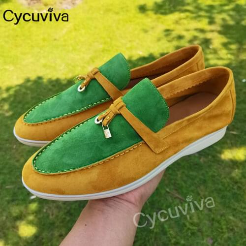 Hot Sale Suede Flat Shoes Woman Slip On Women Loafers Metal Lock Decor Round Toe Flat Mules Casual Shoes Summer Ladies Shoes