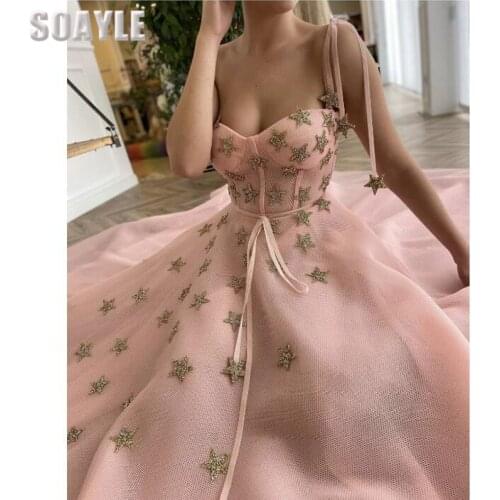 Prom Dresses Long for Women Spaghetti Straps A-Line Gold Star Plus Size 2021 Dress Formal Tulle 16 Girl Prom Dress