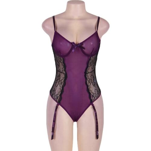 OY32 Hot Sale Teddy Sexy Lingerie 2019 Purple Erotic Lingere Exposed Breast Sexy Costumes Lenceria Two Used Lingerie