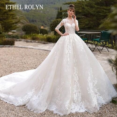 ETHEL ROLYN Ball Gown Wedding Dress 2021 Long Sleeve Scoop Beading Lace Appliques Princess Royal Bridal Dresses Vestido De Novia