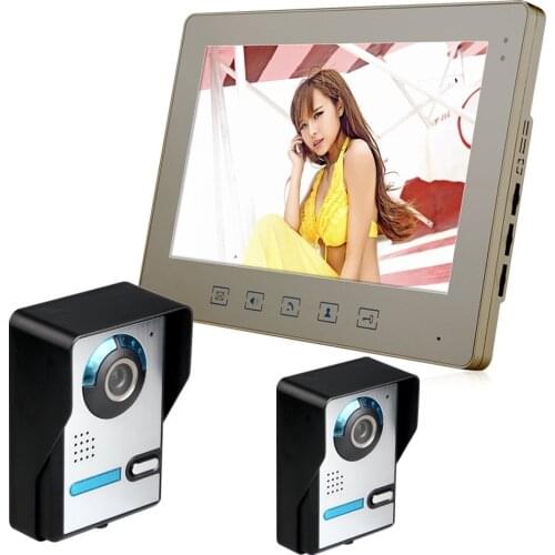 1 V 2 10"TFT LCD Wired Monitor Video Doorbell Intercom Door Phone IR Camera System