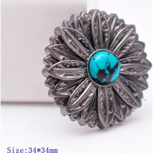 10pcs Green Real Turquoise Gunmetal Sunflower Western Saddle Leathercraft Conchos For Leather Beast Collar Belt Decor