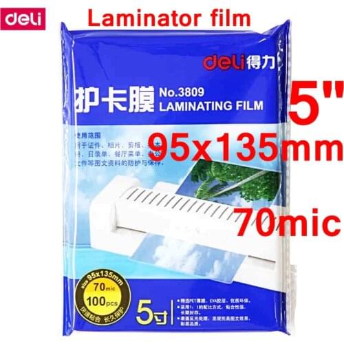 100PCS/lot Deli 3809 hot pouch laminator film 5"(95x135mm) size 70 mic photo documents PET laminating film pouch film wholesale