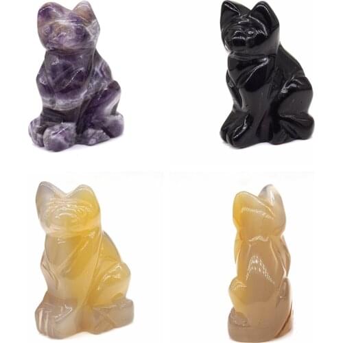 2" Cat Statue Natural Amethyst Stones Healing Carved Crystal Quartz Animals Figurine Gemstone Room Decoration Christmas Gift