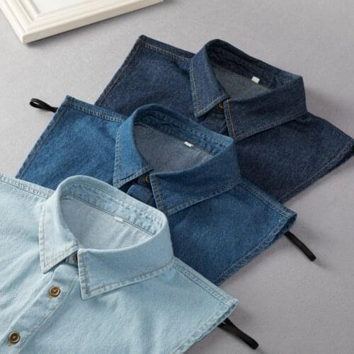 2021 Mens Blue Denim Fake Collar for Women Shirt Detachable Collars Lapel Blouse Top Men False Collar Clothes Shirt Neckwear