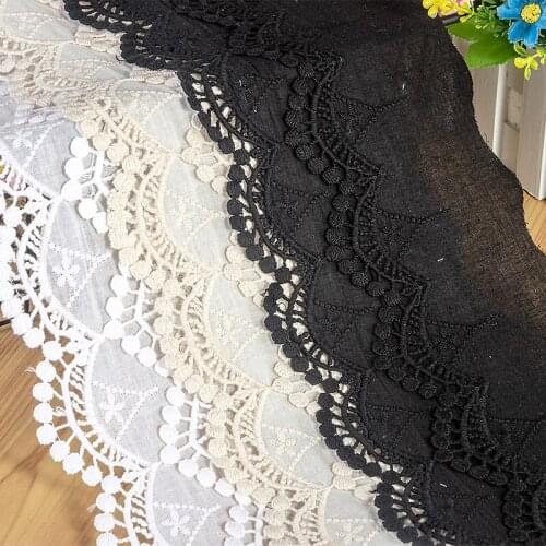 3Yard/Lot Double-Layer Hollow Cotton Cloth Embroidered Lace Trim 14CM Clothes Dress DIY Tablecloth Curtain Fabric Accessories