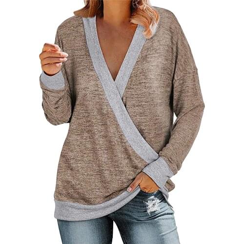 40#Leopard Print Blouses Patchwork Women Deep V Neck Sexy Wrap Long Sleeve Block Tops Spring Elegant Shirts блузка женская