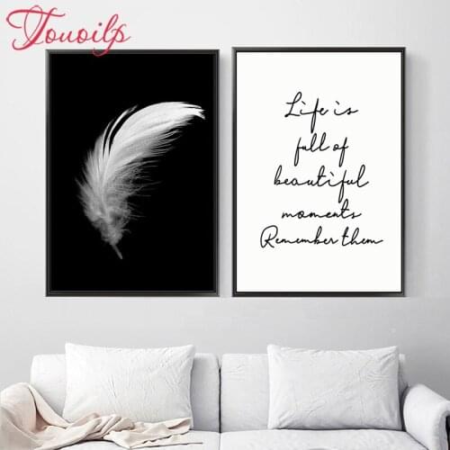 5D Diamond Embroidery Feather Black White Full square Diamond Mosaic Pasted diamond painting Cross Stitch Wedding Decoration