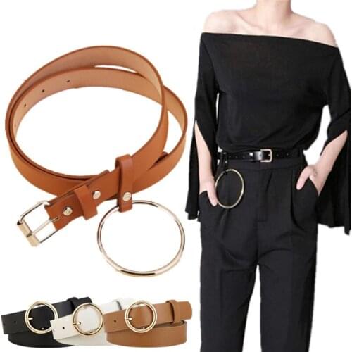 6Types Big Ring Decorated Waist Belt Skinny Faux Leather Alloy Metal Pin Buckle Waistband For Women Dress Jeans100CM 105CM