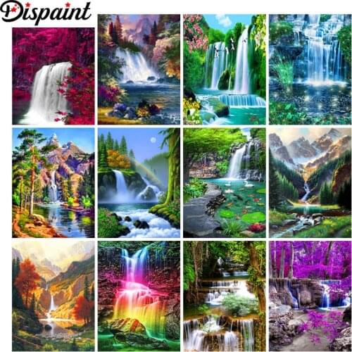 Dispaint 5D Diamond "Waterfall scenery" Diamond Embroidery Full Round/ Square Diy Diamond Painting Cross Stitch Home Decor