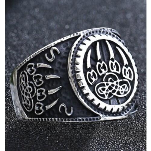 Viking-Amulet Bear Paw Claw Rings Mens Slavic Warding Veles Talisman Stainless Steel Celtic Knot Ring Jewelry