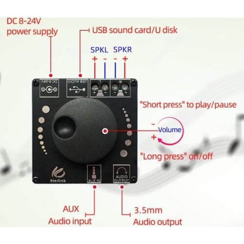Bluetooth 5.0 20WX2 Power Digital Amplifier Stereo Board AMP Amplificador Home Theater 12V 24V 3.5mm AUX USB APP Control AP15H