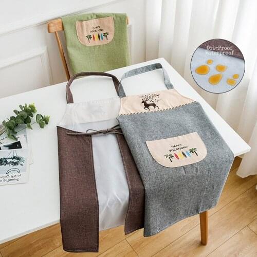 Moose Pattern Enlarged Pocket Waterproof Oil-Proof Coffee Pinafore Cotton Women Kitchen Apron Cooking Baking Cleaning Bib 46441