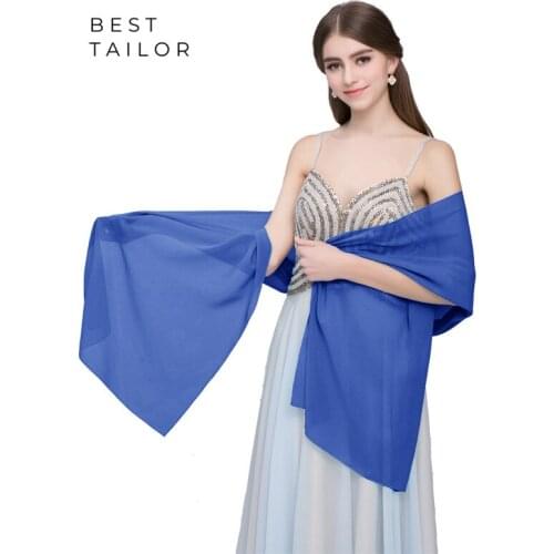 Color Available ! Wedding Jackets Bolero Bridesmaid Scarf Formal Party Gown Simple Chiffon Shrug Royal Blue Wedding Accessories