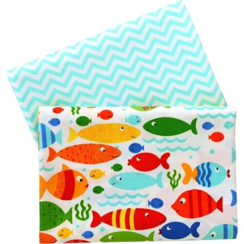 Colors Fish Wave Cotton Fabric For DIY Patchwork Quilting Tissue Handwork Cloth Sewing Baby Sheets Dress Home Textile Material